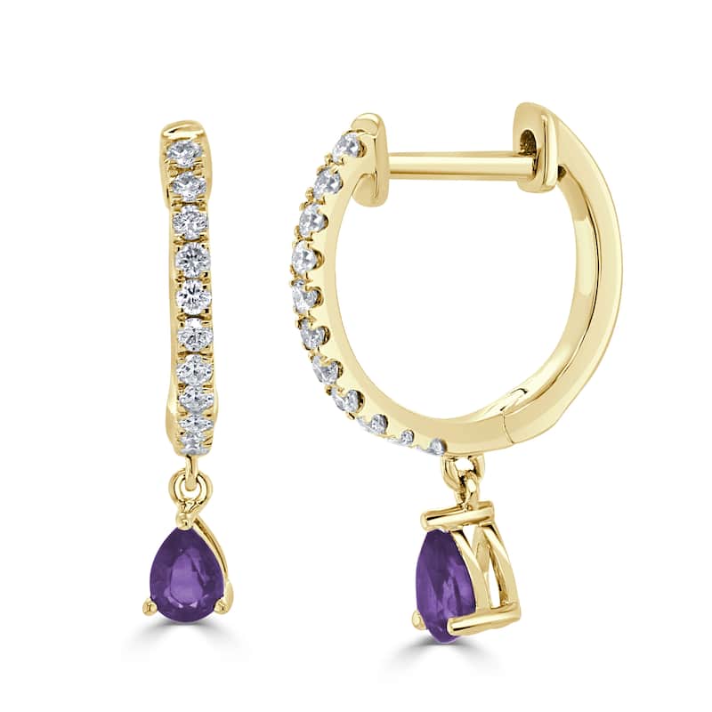 Joelle Collection Gemstone & Diamond Dangle Hoop Earrings 14K Gold Birthstone