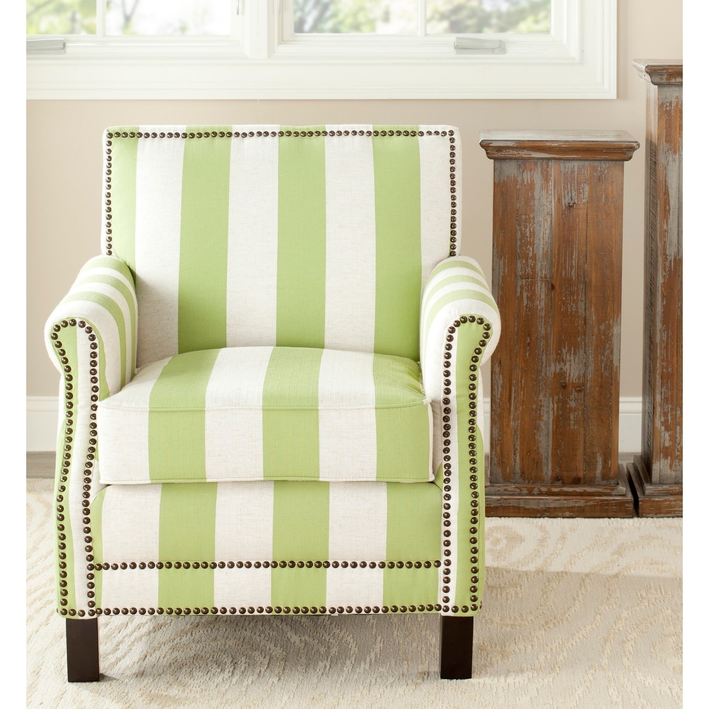 Green striped cheap accent chair