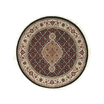 Pasargad Fine Hand Knotted Silk & wool Tabriz round rug - 4' x 4'