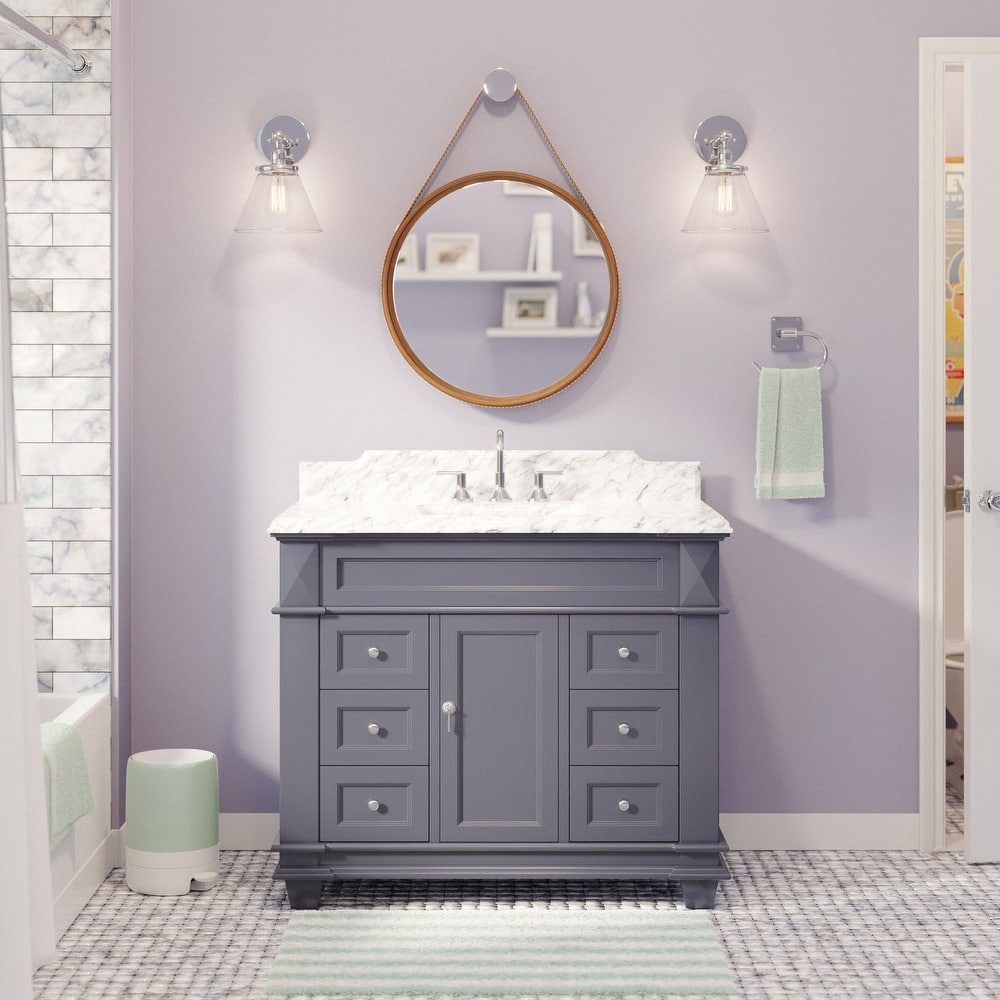 KitchenBathCollection Elizabeth 42" Bathroom Vanity with Carrara Marble Top