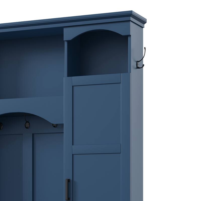 Modern Hall Tree with Adjustable Shelves Dual Cabinets Bench Entryway Organizer