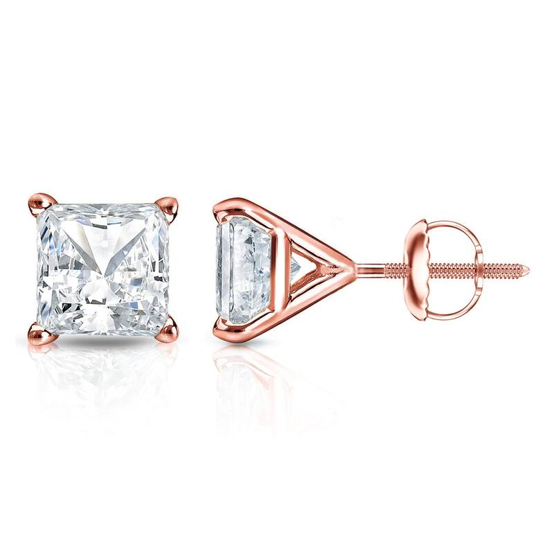 Auriya 1 1/4ctw Princess-cut Diamond Stud Earrings 14k Gold Martini-set (H-I, SI1-SI2) - Rose