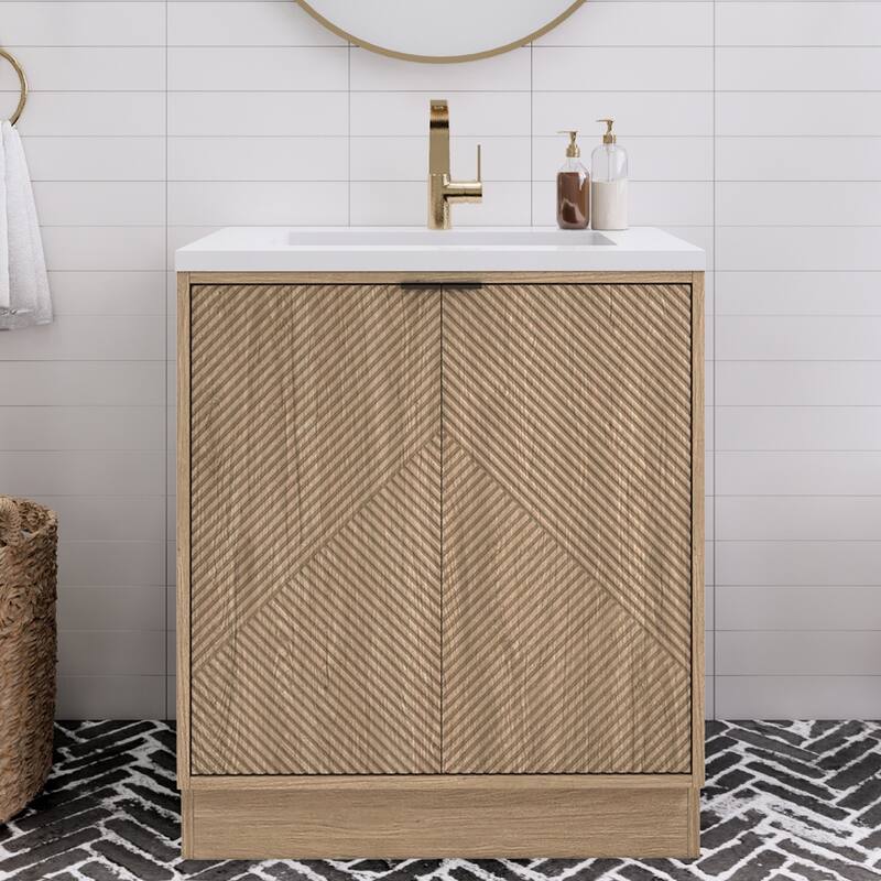 Milano 30" Freestanding Bathroom Vanity with White Acrylic Sink - 29" x 19.49" x 35.46'' - Beige