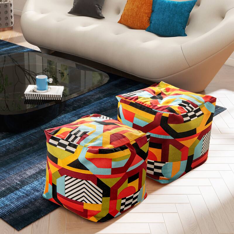 Pouf 23" Luxury Oversized Embroidery Bean Bag Cube Ottoman