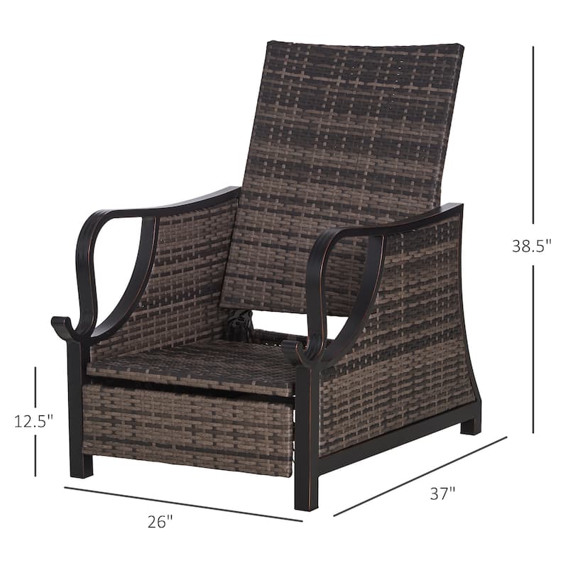 Outsunny Adjustable Patio Rattan Leisure Chair, Outdoor Relax PE Rattan Recline Lounge Furniture, w/ Cushion & Armrest