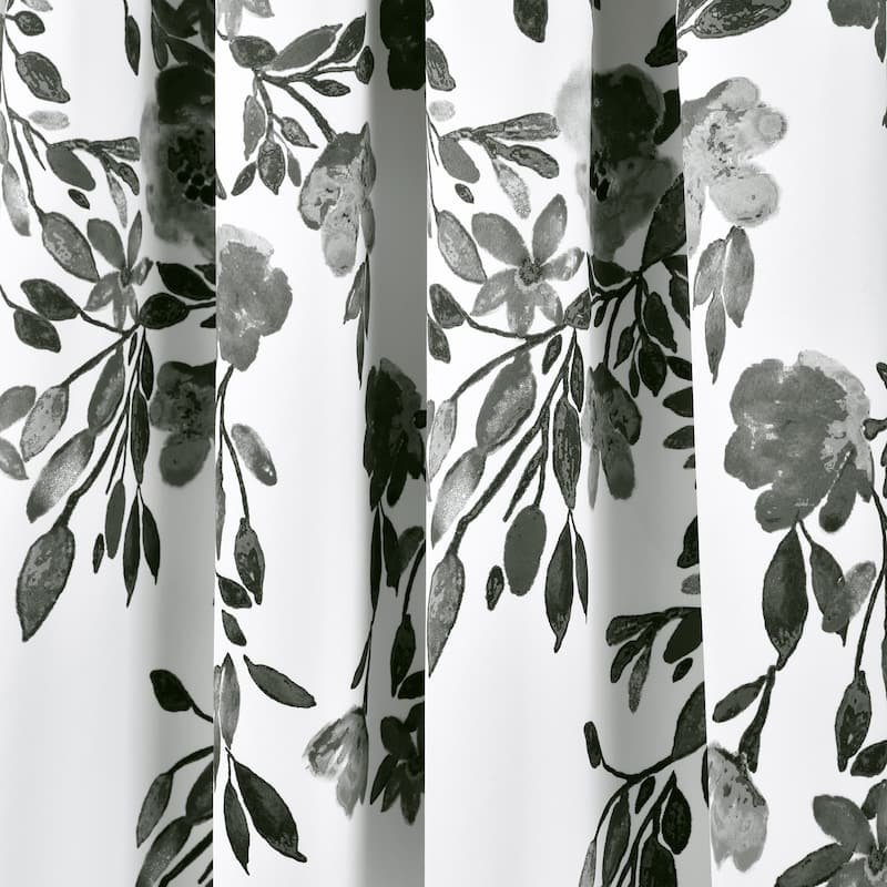 Porch & Den Elcaro Floral Room Darkening Curtain Panel Pair - 52"W x 95"L - Black&White
