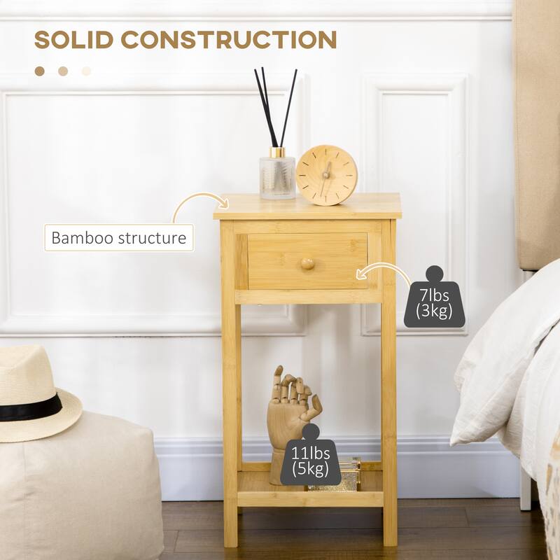 Side Table Narrow End Table with Drawer and Storage Shelf