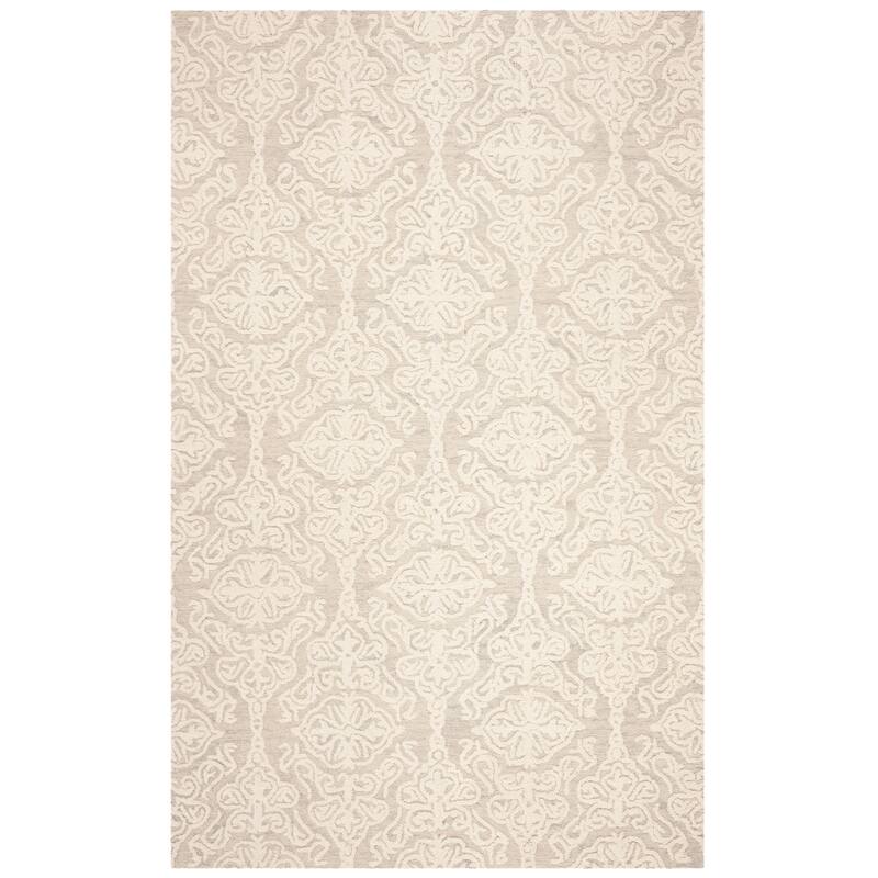 SAFAVIEH Handmade Blossom Mahalia Modern Floral Wool Rug - 8'x8'Square - Silver/Ivory