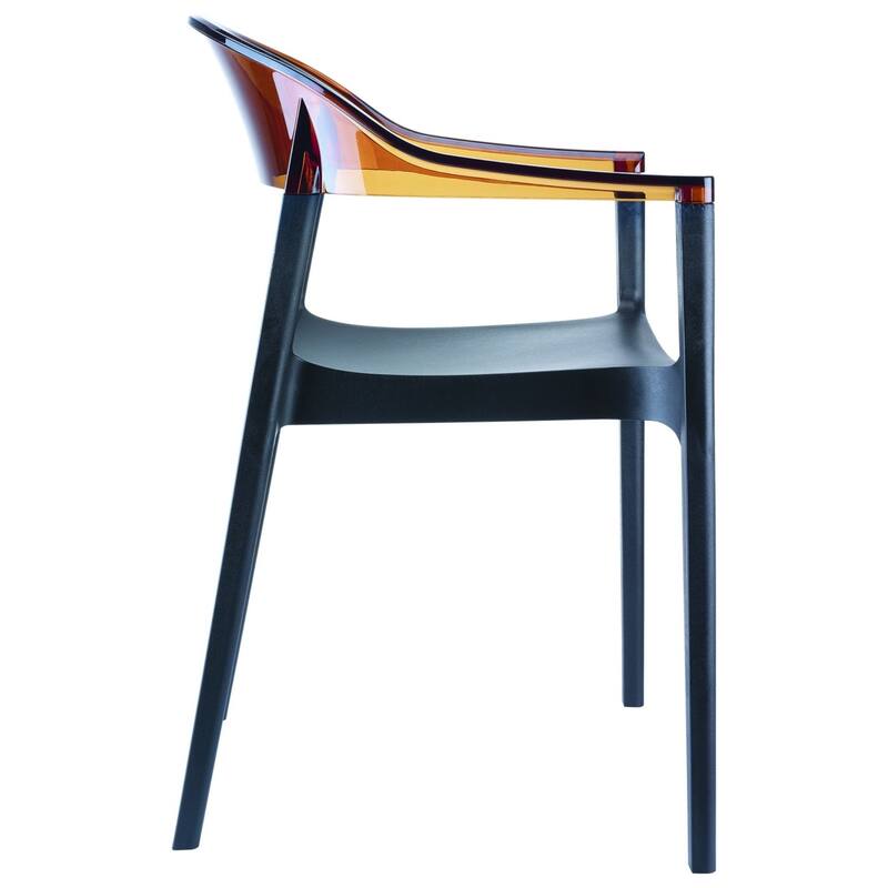 32" Black and Amber Transparent Stackable Outdoor Patio Dining Arm Chair