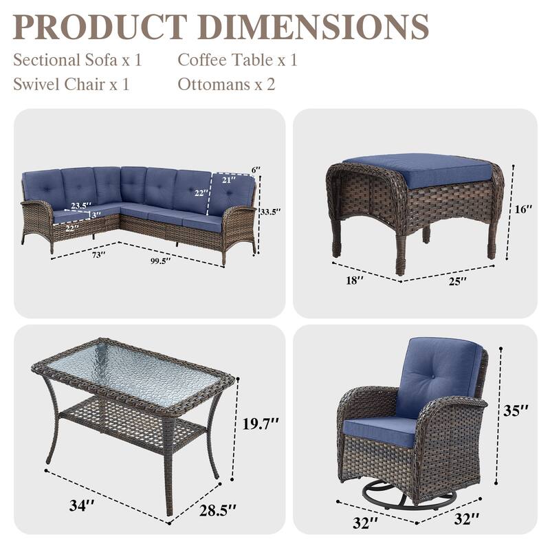 Outdoor Sectional Sofa with Swivel Chair Ottomans