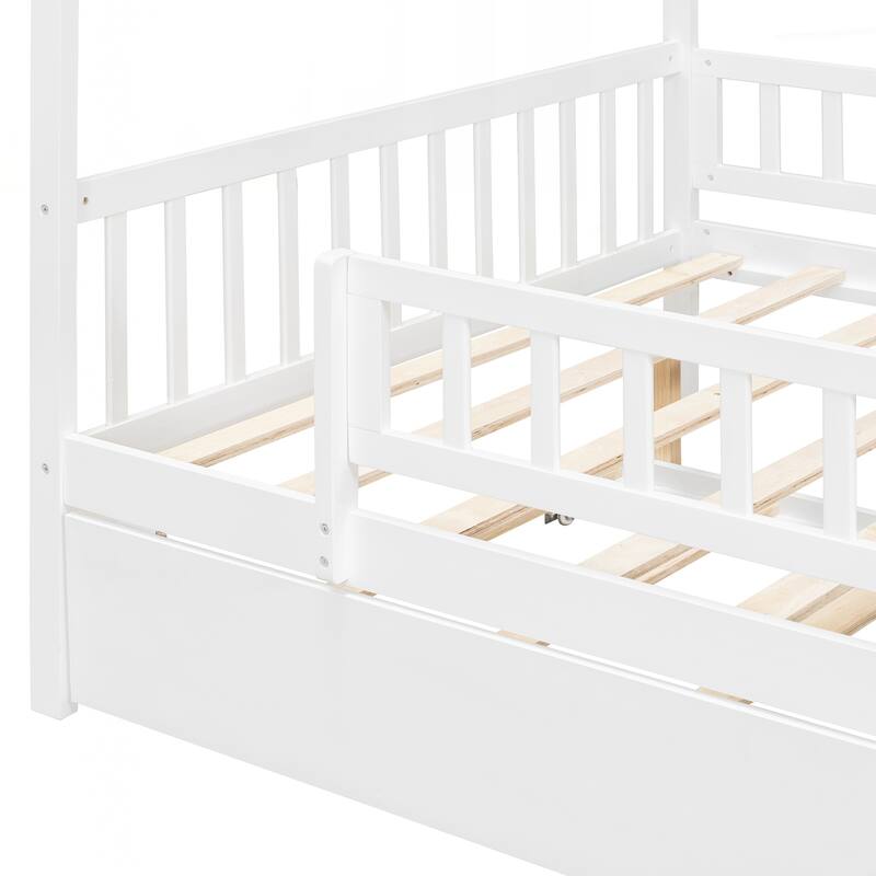 Full Size Wooden House Bed with Twin Size Trundle