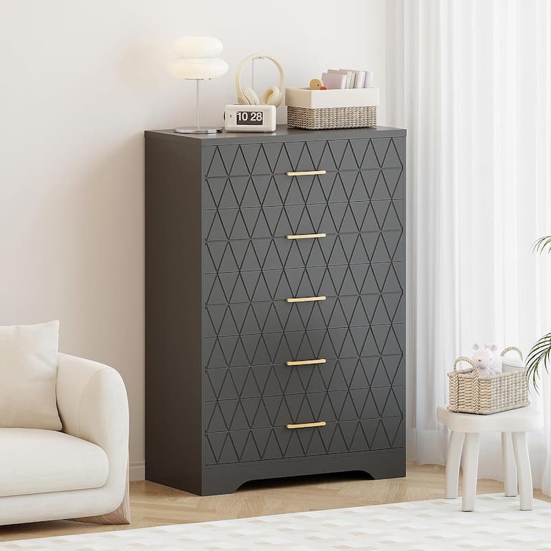 Tall Dresser, Storage Cabinet for Bedroom with 5 Drawers