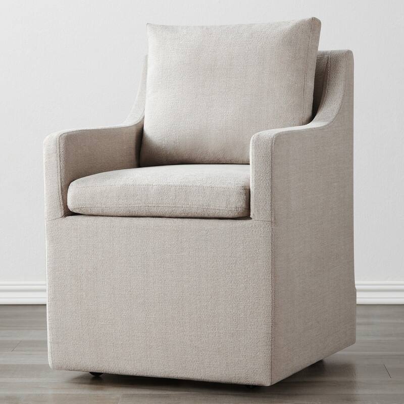 Bentley Modern Mobile Dining Arm Chairs with Casters & Storage - Single - Beige
