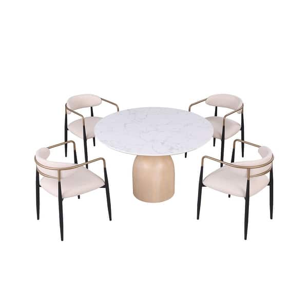 Contemporary 5pc Natural Finish Round Dining Set Table and Chairs - 5 ...