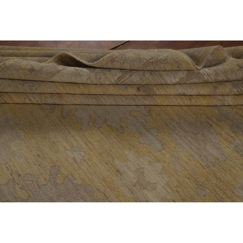 Vegetable Dye Oushak Turkish Area Rug Handmade Yellow Wool Carpet - 8'3" x 9'10"