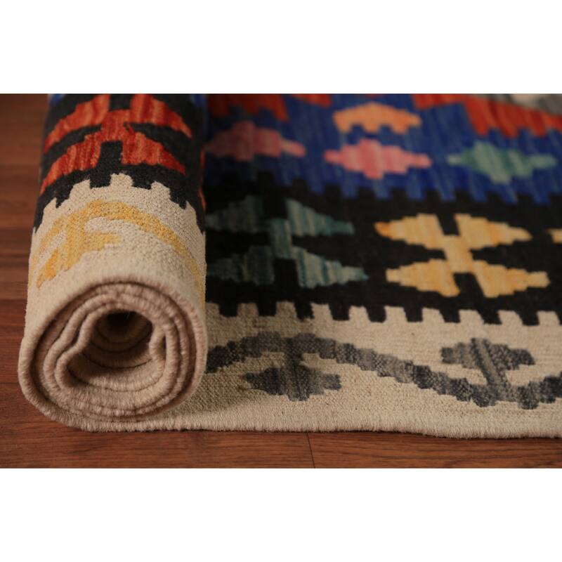 All-Over Kilim Oriental Area Rug Hand-Woven Wool Carpet - 8'5"x 9'9"