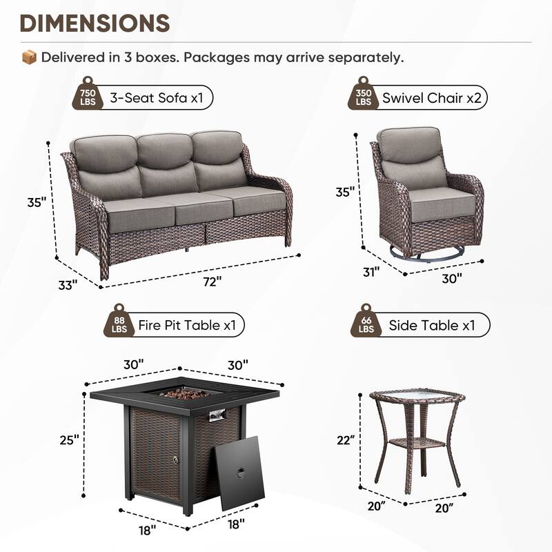 Pocassy 30 Inch Fire Pit Table with Sofa Swivel Chair Set
