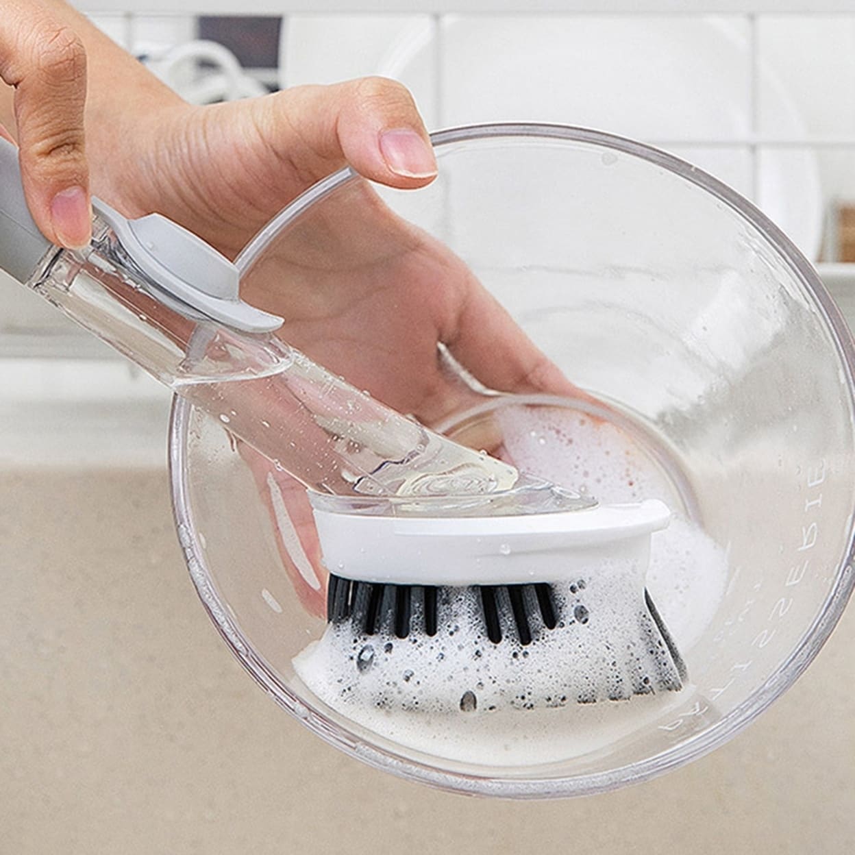 Multi-purpose Dish Brush With Soap Dispenser - Gray Dish Brush With 3  Interchangeable Sponge Heads - Dish Brush With Soap Dispenser For Pot