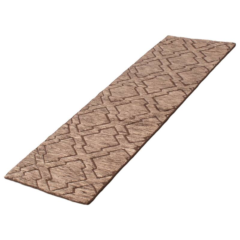 ECARPETGALLERY Hand-knotted Tangier Taupe Wool Rug - 2'5 x 7'9