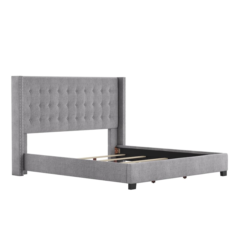 Melina Tufted Linen Wingback Platform Bed by iNSPIRE Q Bold