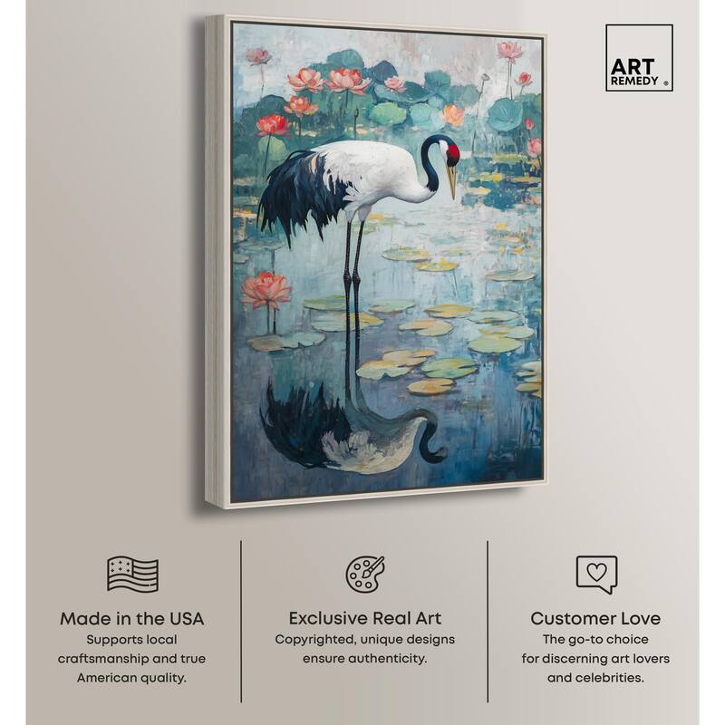 Crane in Lilies II Canvas by Art Remedy