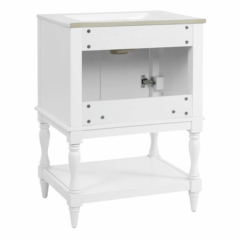 24" Modern Luxury Bathroom Vanity with Ceramic Sink, Freestanding Cabinet with Open Shelf and Enclosed Storage