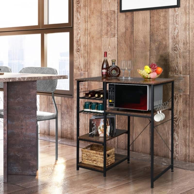 Microwave Oven Stand Storage Cart Bakers Rack with Drawer Brown - N/A - Brown