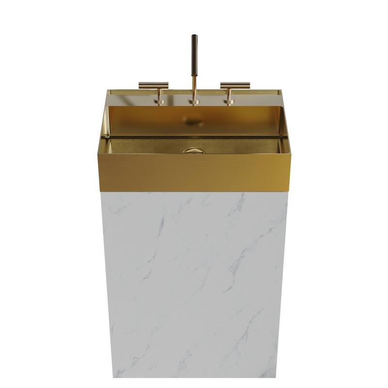 Modern Marble Bathroom Vanity, Roca 20" Freestanding Cabinet with Brushed Gold Stainless Steel Integrated Sink