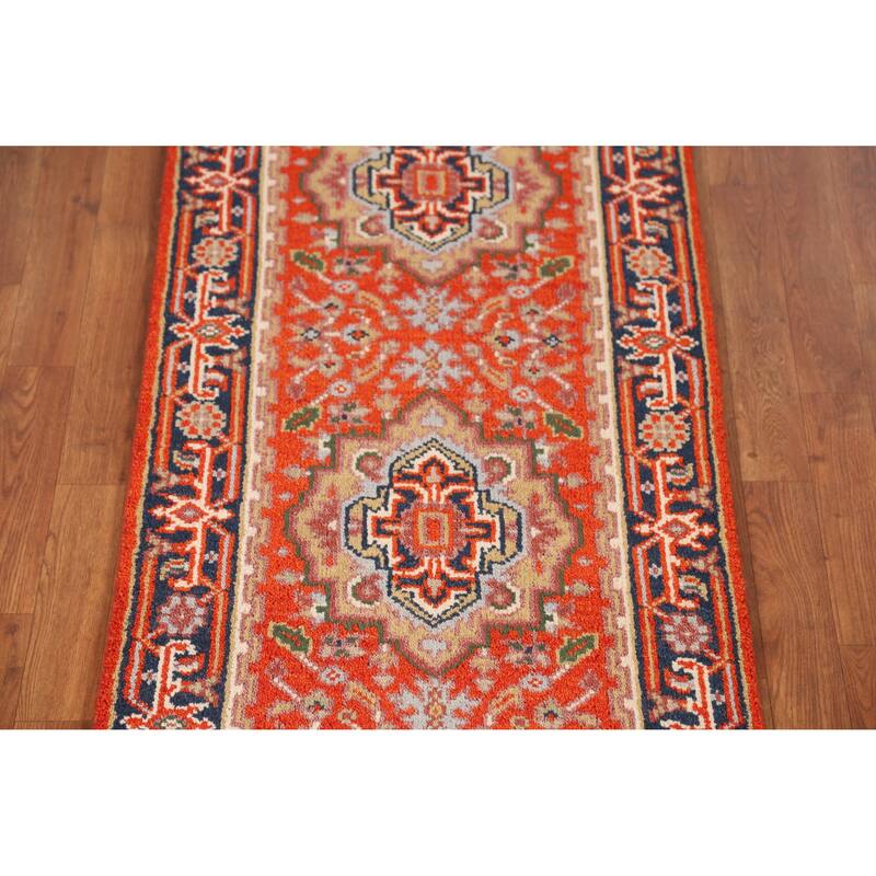 Geometric Heriz Serapi Indian Runner Rug Handmade Orange Wool Carpet - 2'5" x 9'11"