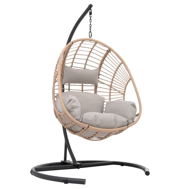 Outdoor Indoor Swing Egg Chair with Antracite Color Cushion And Black Color Base - Natural