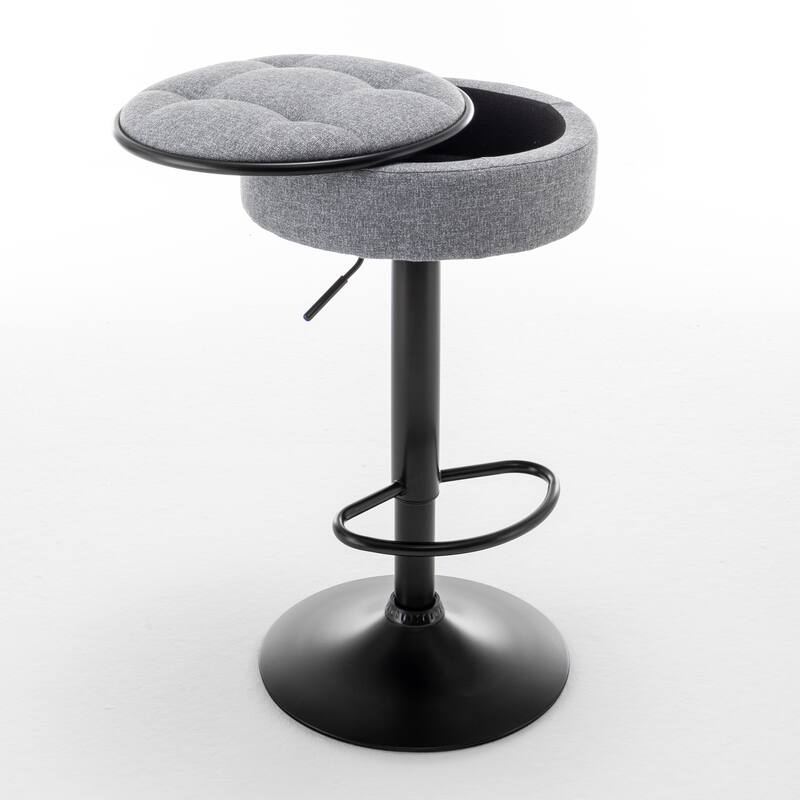 Round Storage Bar Stool Faux Leather Height Adjustable Barstool, 360 Swivel