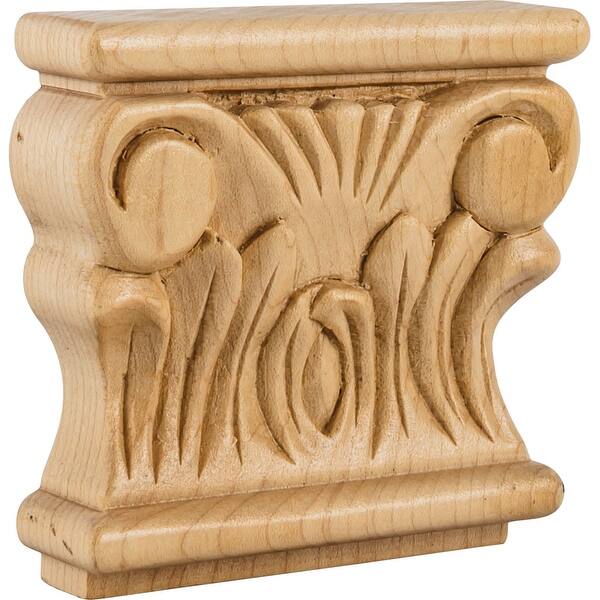 slide 1 of 1, Hardware Resources Capital with Acanthus Styling, 3-1/2"H x 3-7/8"W x Natural Maple