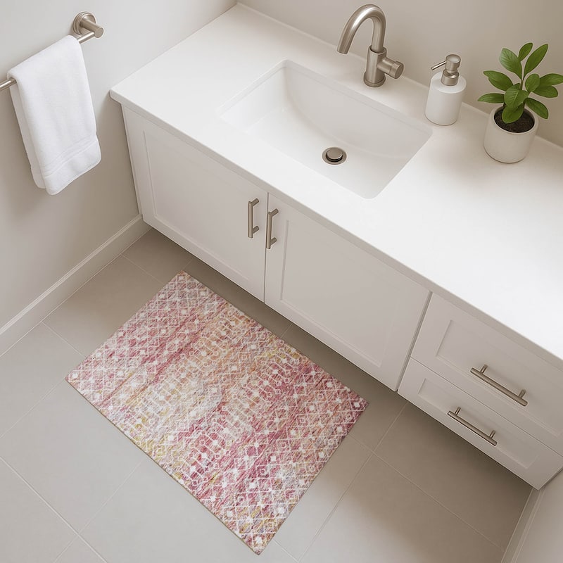 Premium Washable Super Soft Boho Trellis Mayfield Rug - Pink - 1'8" x 2'6"