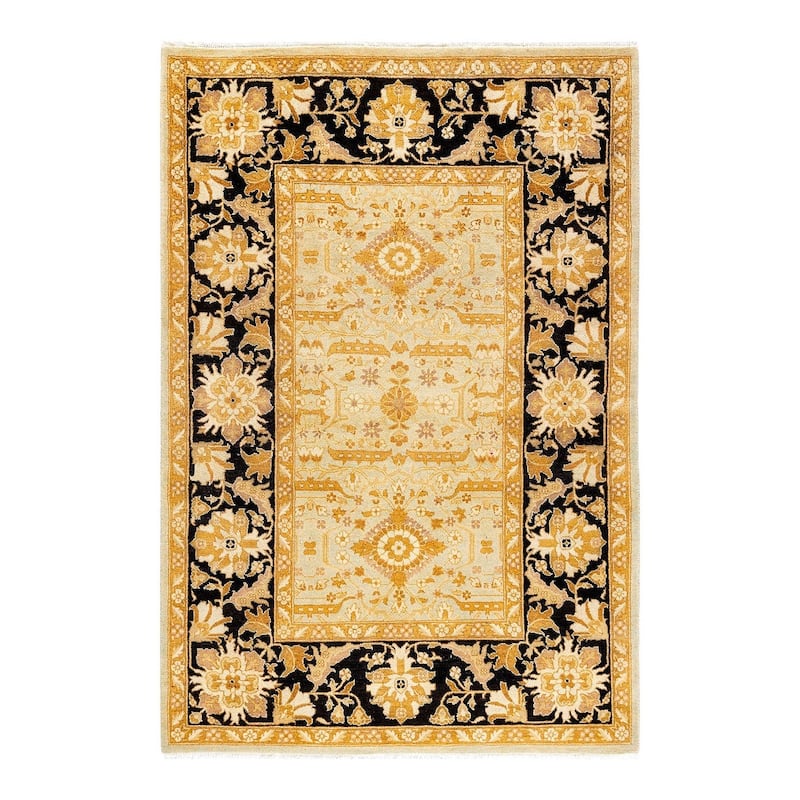 Overton Hand Knotted Wool Vintage Inspired Traditional Ottoman Yellow Area Rug - 4' 3" x 6' 4"