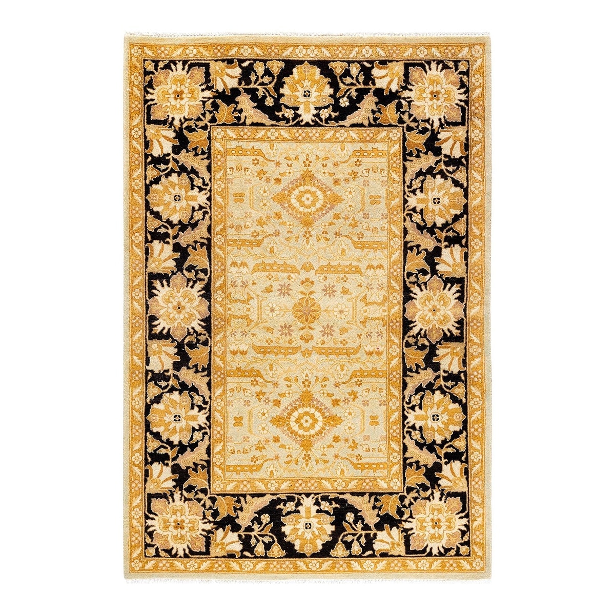 Overton Hand Knotted Wool Vintage Inspired Traditional Ottoman Yellow Area Rug - 4' 3" x 6' 4"