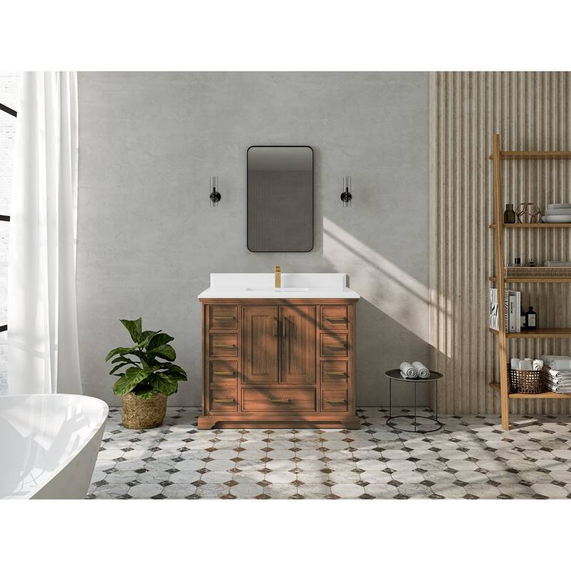 Willow Collections 42 in. W x 22 in. D Charlotte Teak Single Sink Bathroom Solid Teak Vanity with Countertop