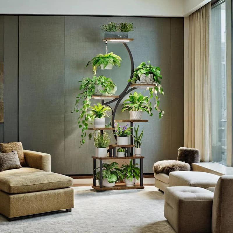 Plant Stand Indoor with Grow Lights,8 Tiered Plant Shelf, 61" Tall Plant Stand,Metal Plant Holder Stand,S-Shaped Plant Rack