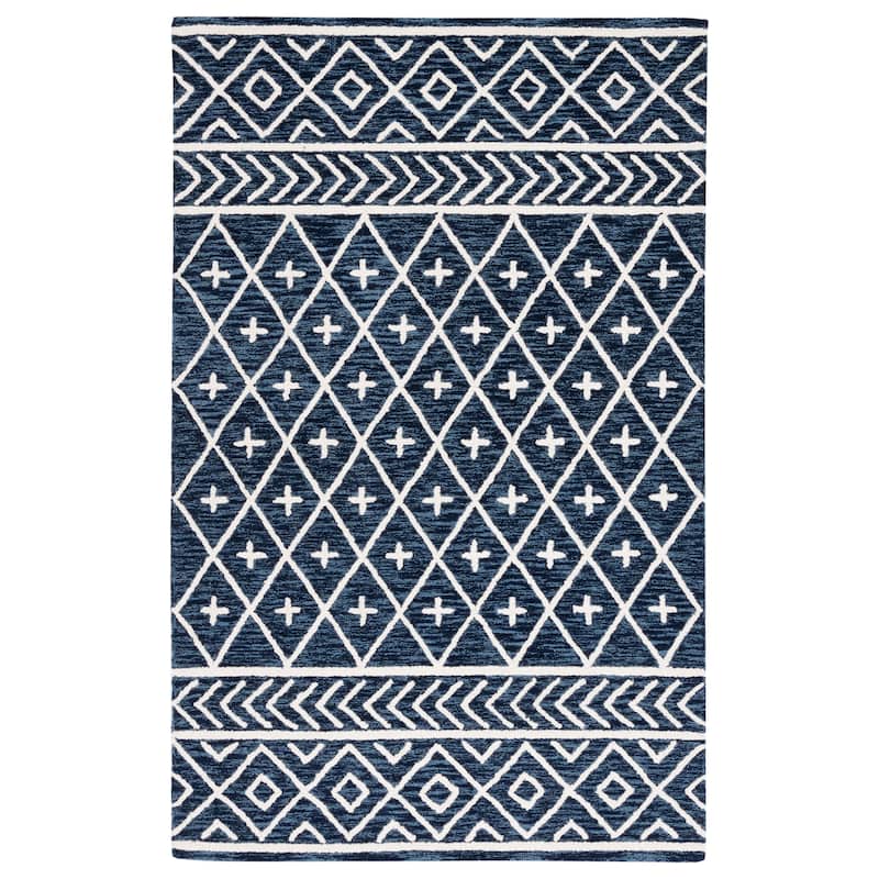 SAFAVIEH Handmade Metro Lousine Moroccan Boho Wool Rug - 6' Square - Navy/Ivory