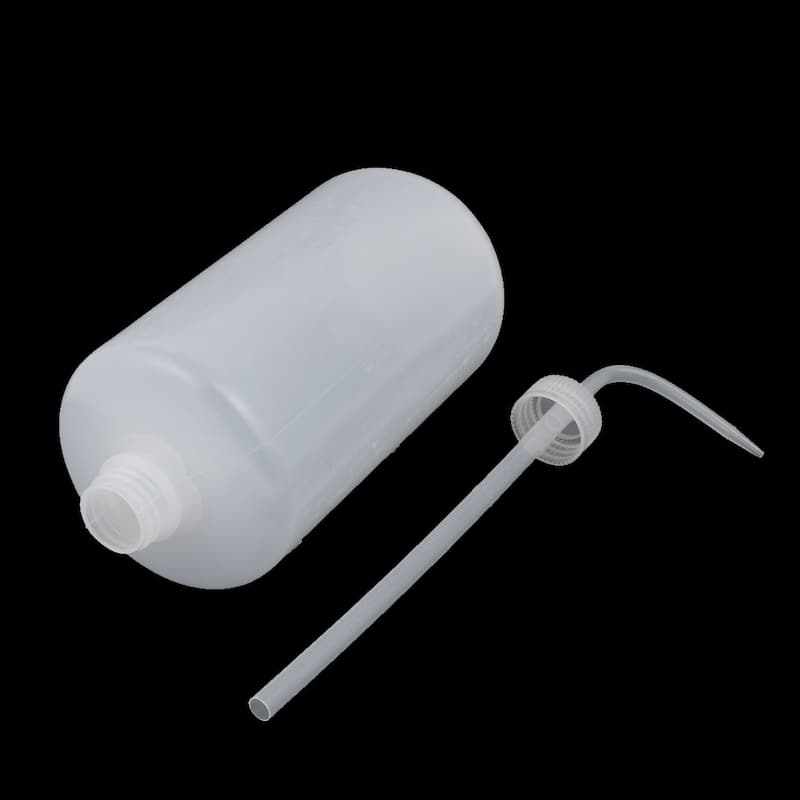 Lab Laboratory Bent Tip Plastic Liquid Water Storage Squeeze Bottle 1000mL - Clear White - Clear White