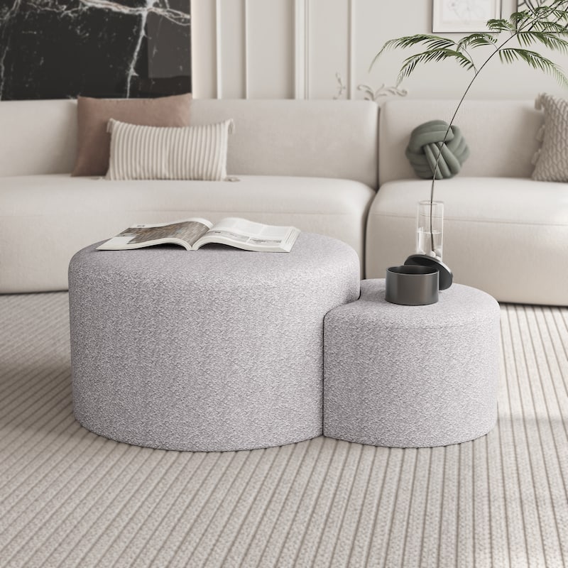 Set of 2 Upholstered Nesting Coffee Tables - Beige