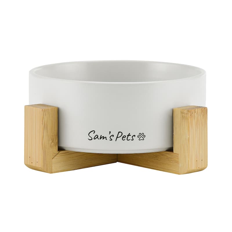 Coco Single Pet Bowl with Wood Stand 5.11'' in White - 6.3
