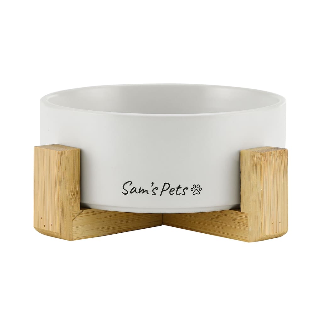 Coco Single Pet Bowl with Wood Stand 5.11'' in White - 6.3