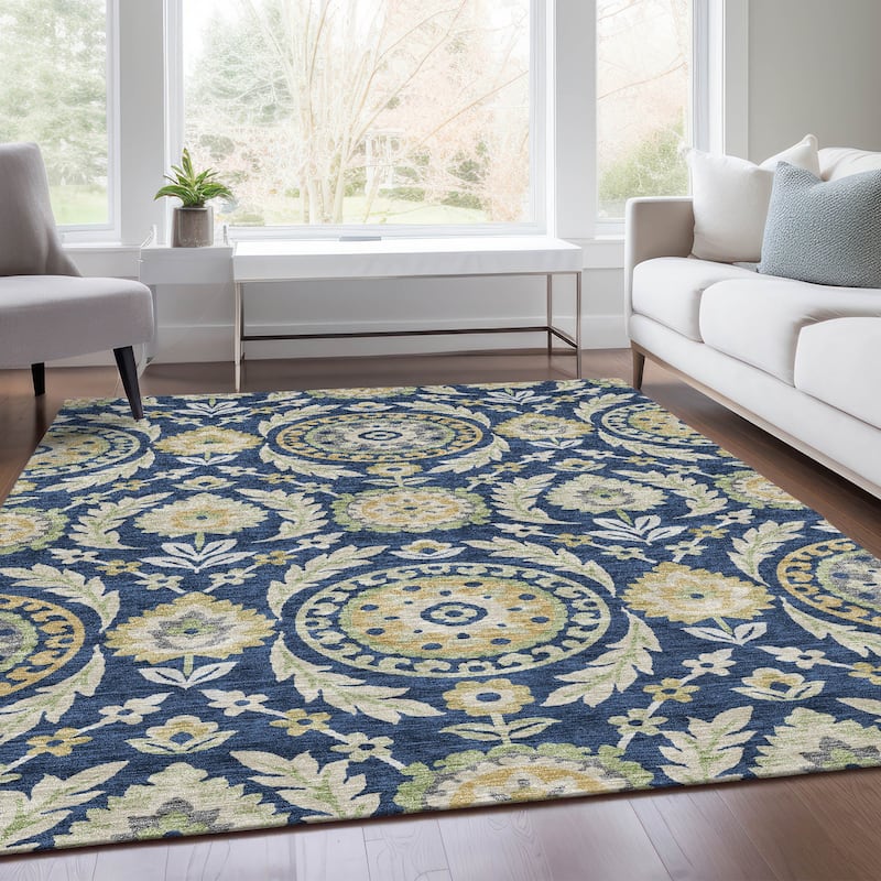 Machine Washable Indoor/ Outdoor Chantille Suzani Boho Rug