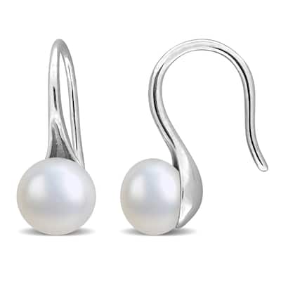 Miadora 6-7mm Cultured Freshwater Pearl Wave Shepherd Hook Earrings Sterling Silver