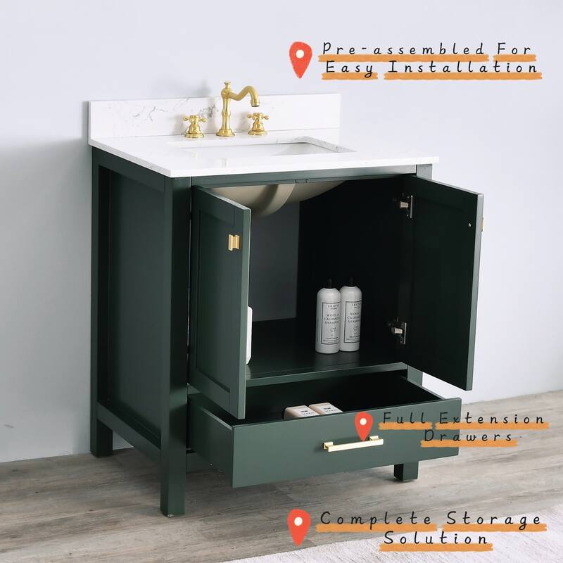 Prismora 30 in. Juniper Green Vanity with Countertop & Splash, Single Sink