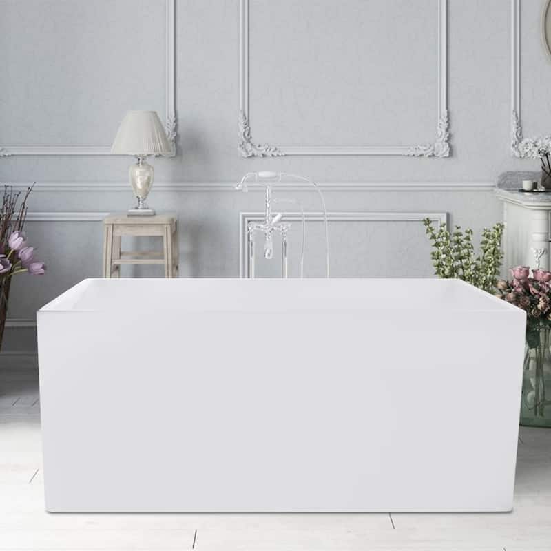 Vanity Art 55" x 29" White Acrylic Flatbottom Freestanding Bathtub