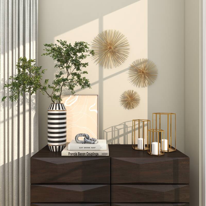 CosmoLiving by Cosmopolitan Metal 3D Starburst Wall Decor (Set of 3) - Silver, Gold, Black, Copper