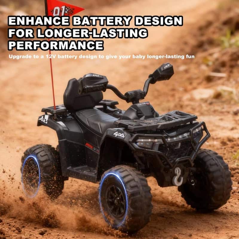 24V Kids Electric ATV Ride-On Toy for Ages 3-8, Without Remote Control - Black