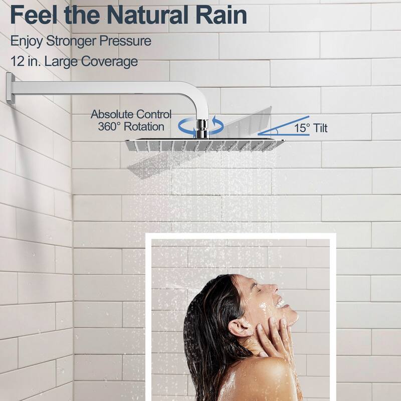 GRANDJOY 12" Wall Mounted Shower System Dual Shower Heads with 6 Body Jets