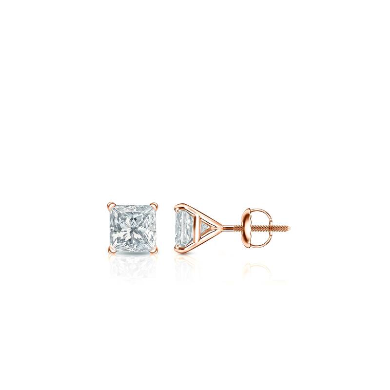 Auriya 14-karat Gold Lab Grown 0.25 carat TDW Princess Diamond Stud Earrings 4-Prong Martini Screw-back - Rose